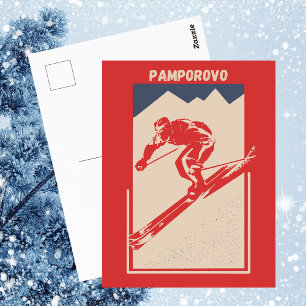 Pamporovo Bulgaria Ski Resort - Vintag Retro Red Postkarte