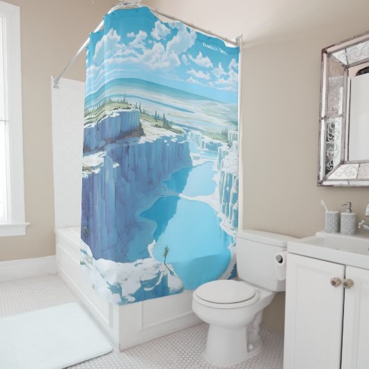 Pamukkale Türkei Art Vintage Illustration Duschvorhang (Beispiel)