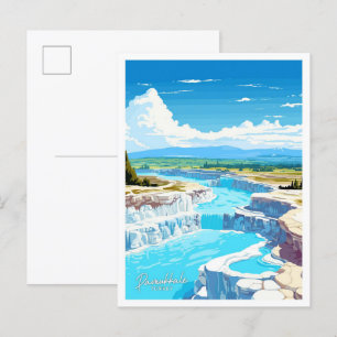Pamukkale Türkei Reise Vintage-Illustration Postkarte