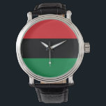 Pan African UNIA Flag Armbanduhr<br><div class="desc">Die panafrikanische Flagge - auch bekannt als UNIA-Fahne,  afroamerikanische Flagge,  Black Liberation Flag und verschiedene andere Namen - ist eine dreifarbige Flagge,  die aus drei gleichen horizontalen Streifen von (von oben nach unten) rot,  schwarz und grün besteht.</div>