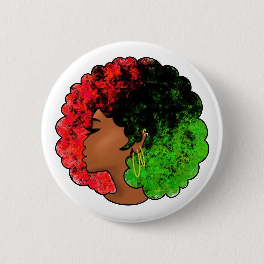 Pan Afrikanische schwarze Frau Rot-Grün Stolz für Button (Vorderseite)