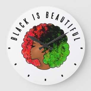 Pan Afrikanische schwarze Frau Rot-Grün Stolz für Große Wanduhr
