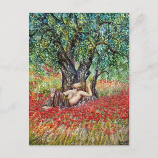 PAN OLIVE TREE UND POPPIES POSTKARTE (Vorderseite)