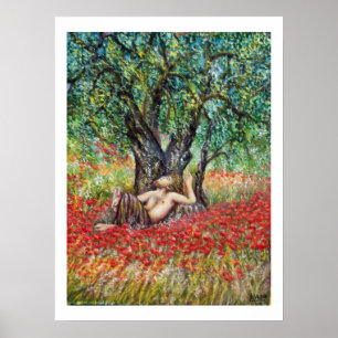 PAN, OLIVENBAUM UND MAHNBLUMENFELDER POSTER
