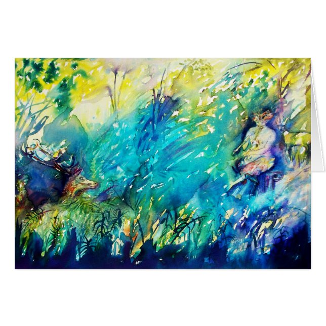 PAN PLAYING FLUTE AND DEINE IN GREEN WOODLAND (Vorderseite (Horizontal))