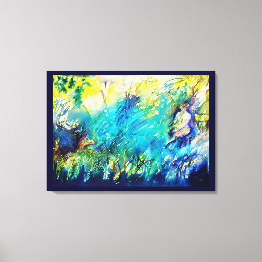 PAN PLAYING FLUTE AND DEINE IN GREEN WOODLAND LEINWANDDRUCK (Vorderseite)