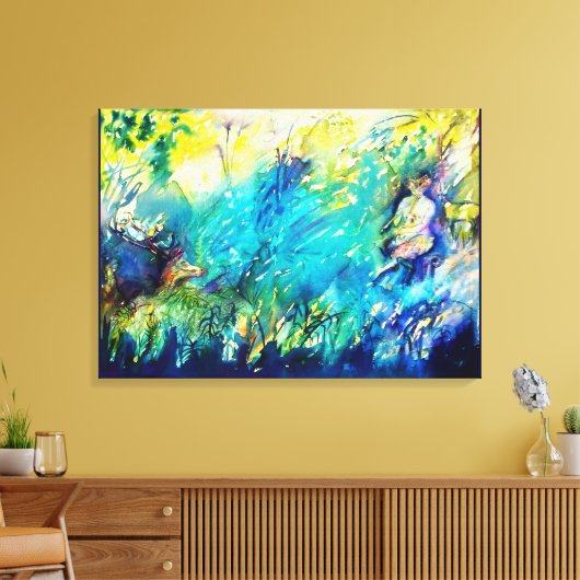 PAN PLAYING FLUTE AND DEINE IN GREEN WOODLAND LEINWANDDRUCK (Insitu (Wohnzimmer))