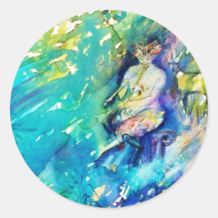 PAN PLAYING FLUTE AND DEINE IN GREEN WOODLAND RUNDER AUFKLEBER