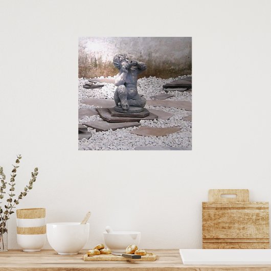 Pan Statue Playing Flute in Rock Garden Poster (Küche)