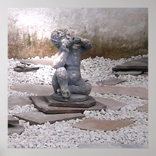 Pan Statue Playing Flute in Rock Garden Poster (Vorne)