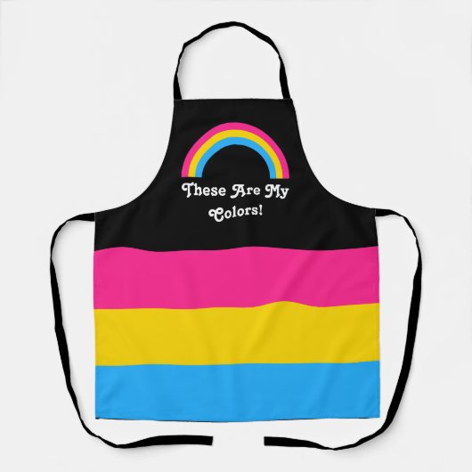 Pan-Stolperflagge und Regenbogen mit einer benutze Schürze (Vorderseite)