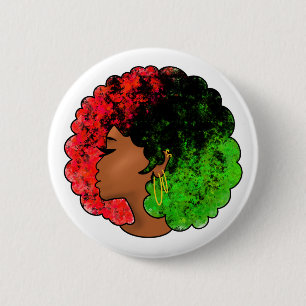 Panafrikanisches schwarzes Mädchen Frau rot grün S Button