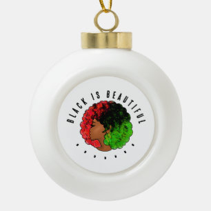 Panafrikanisches schwarzes Mädchen Frau rot grün S Keramik Kugel-Ornament