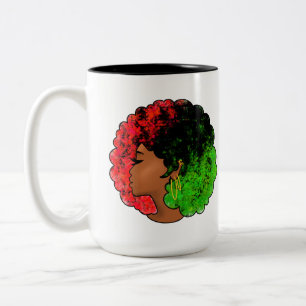 Panafrikanisches schwarzes Mädchen Frau rot grün S Zweifarbige Tasse