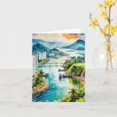 Panama Canal Watercolor Karte (Gelbe Blume)