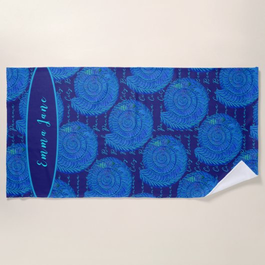 Panama City Beach Florida Hübsch Blue Muscheln Strandtuch (Vorderseite)