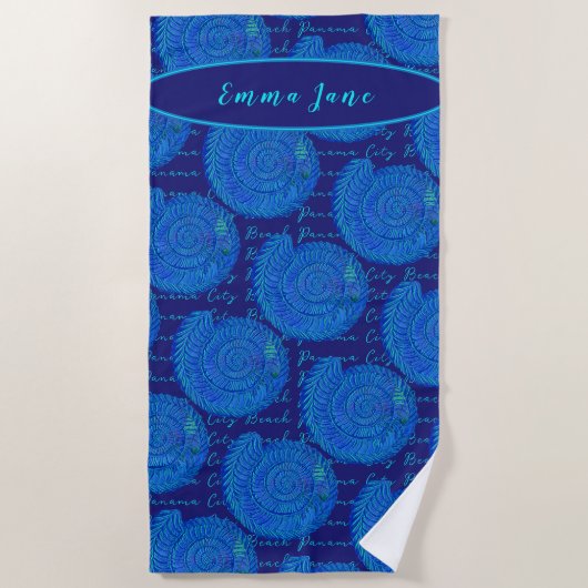 Panama City Beach Florida Hübsch Blue Muscheln Strandtuch (Vorderseite)