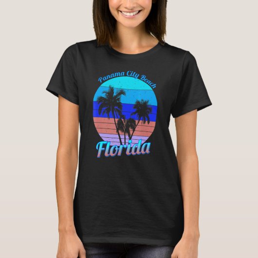 Panama City Beach Florida Retro Tropical Palm Tree T-Shirt (Vorderseite)