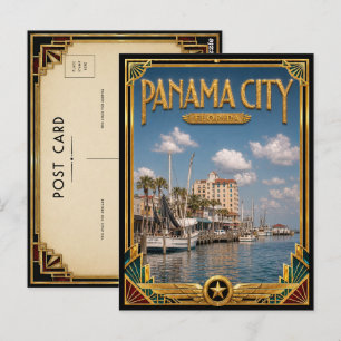 Panama City Beach Florida Vintage Art Deco Golden Postkarte