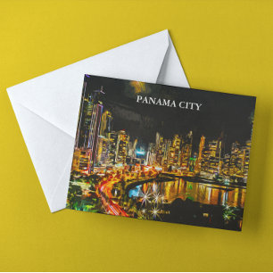 Panama City by Night Panorama View Gemälde Postkarte
