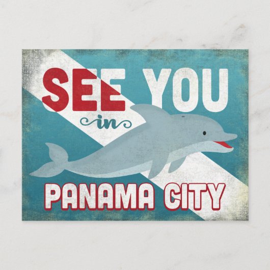 Panama City Dolphin - Retro Vintage Reise Postkarte (Vorderseite)