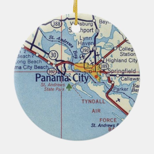 Panama City Fl Vintage Karte Keramik Ornament (Hinten)