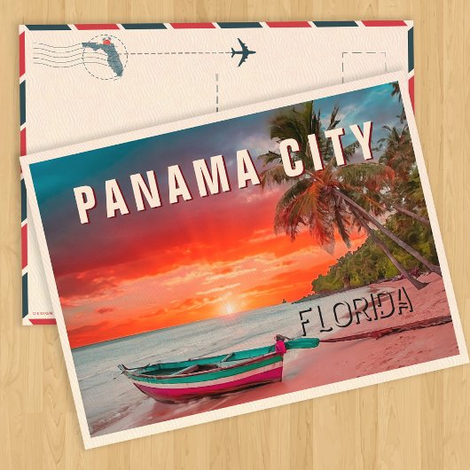 Panama City Florida Palm Tree Beach Vintag 50er Postkarte