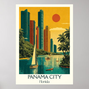 Panama City Florida Vintag Beach Skyline Art Poster