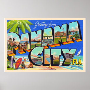 Panama City Florida Vintager Großbuchstabe Postka Poster