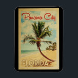 Panama City Palm Tree Vintage Travel Magnet<br><div class="desc">Ein einzigartig Retro Mitte des Jahrhunderts moderne Panama City Florida Kunstdruck in Vintage Reise Poster Stil. Es verfügt über eine geschwungene Palme am Sandstrand mit Ozean unter einem blauen bewölkten Himmel.</div>