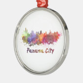 Panama City skyline im Watercolor Silbernes Ornament (Links)