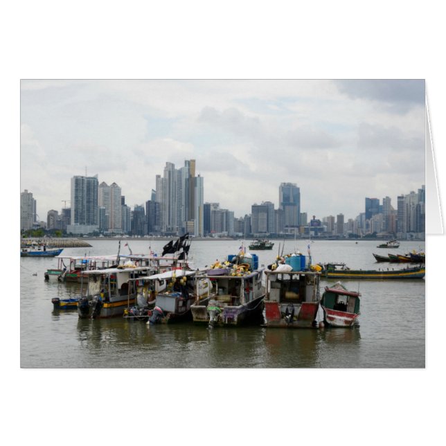 Panama City Skyline mit Fischerbooten (Vorderseite (Horizontal))