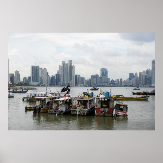 Panama City Skyline With Fishing Boats Poster (Vorne)
