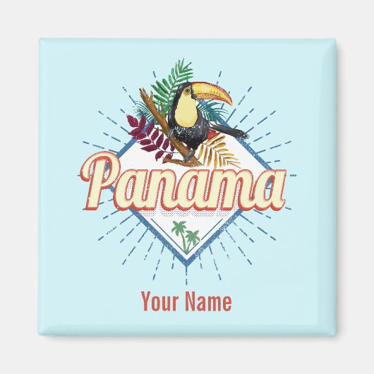 Panama City Toucan Retro Palmen Vintag Magnet (Vorne)