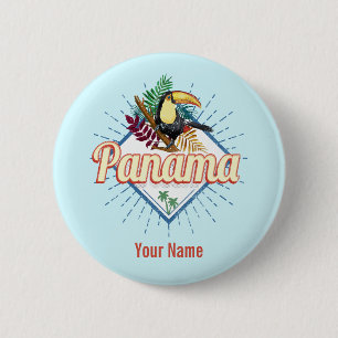 Panama City Tukan Retro Palmen Vintage Button