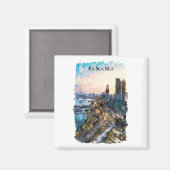 Panama City Watercolor Skyline Magnet (Vorderseite/Rückseite)