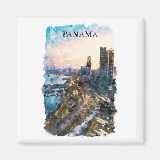 Panama City Watercolor Skyline Magnet (Vorne)