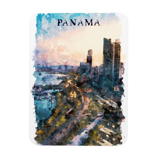 Panama City Watercolor Skyline Magnet (Vertikal)