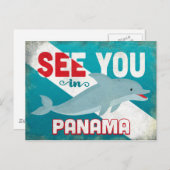 Panama Dolphin - Retro Vintage Travel Postkarte (Vorne/Hinten)