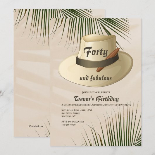 Panama Hat und Cigar Einladung (Vorne/Hinten)