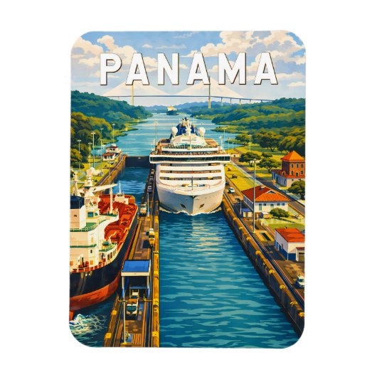 Panama-Illustration Reise Kunst Vintage Magnet (Vertikal)