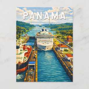 Panama-Illustration Reise Kunst Vintage Postkarte