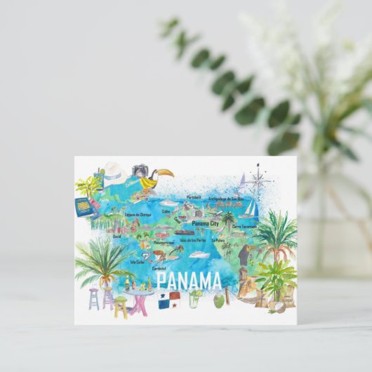 Panama Illustrierte Reisekarte Postkarte (Stehend Vorderseite)