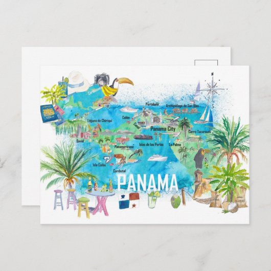 Panama Illustrierte Reisekarte Postkarte (Vorne/Hinten)