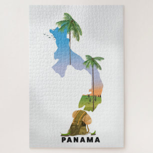 Panama-Karte Illustrierter Reiseplakat-Druck. Puzzle