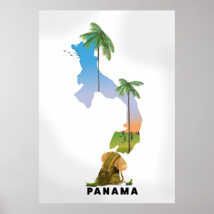 Panama Karte Illustriertes Reiseplakat drucken. Poster
