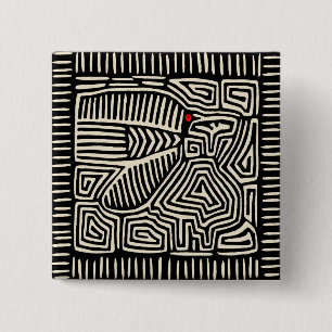 Panama Kuna Indian Mola Pajaro - Schwarz-weiß Button