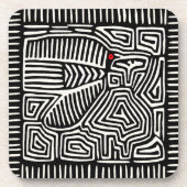 Panama Kuna Indian Mola Pajaro - Schwarz-weiß Getränkeuntersetzer (Vorderseite)