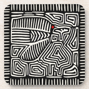 Panama Kuna Indian Mola Pajaro - Schwarz-weiß Getränkeuntersetzer