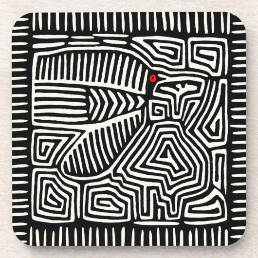 Panama Kuna Indian Mola Pajaro - Schwarz-weiß Getränkeuntersetzer (Vorderseite)